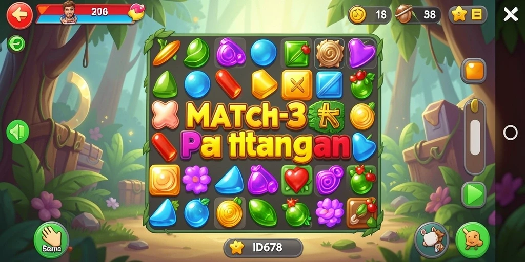Screenshot gameplay ID678 menampilkan pertempuran Match-3 yang seru.